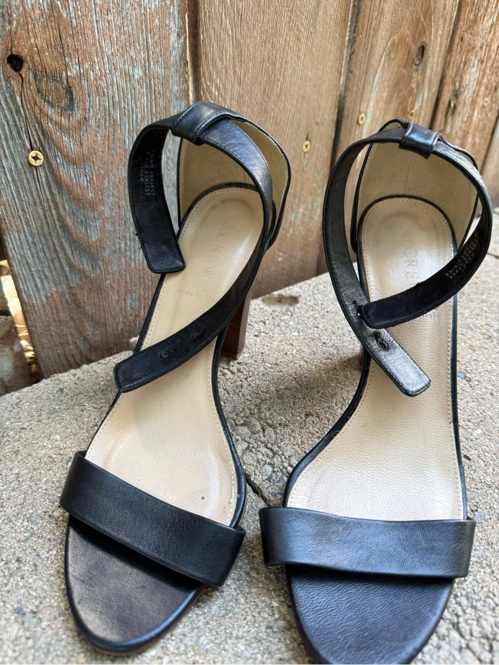 J CREW Women's Black Leather Block Heel Sandals Pumps Ankle Strap Size 8.5